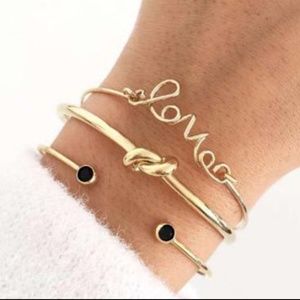 Gold Love Knot  Bangle Bracelet Set 3 pcs.